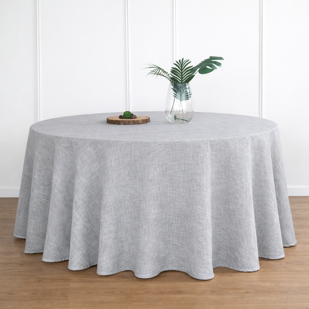 Textured Jute (Faux Burlap) - Grey Silver (120" Round)