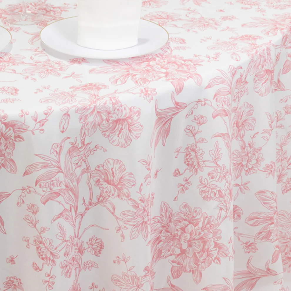 French Floral - Pink & White (120" Round)